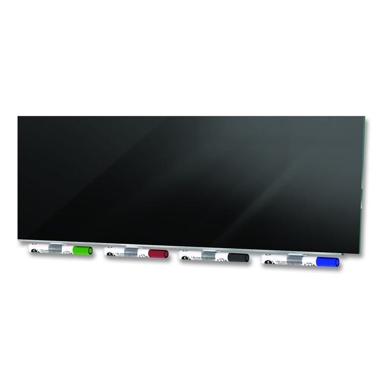 Aria Low-Profile Frameless Magnetic Glassboard, 60" x 36", Black Surface