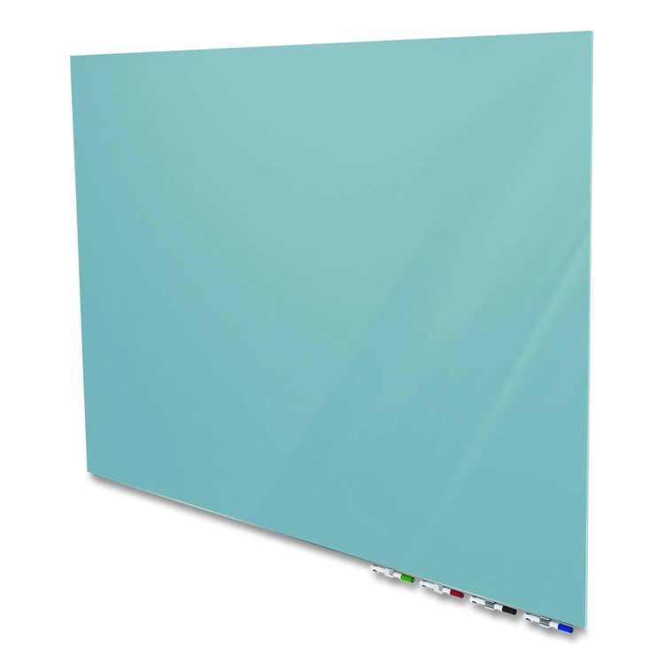 Aria Low-Profile Frameless Magnetic Glassboard, 60" x 36", Denim Blue Surface