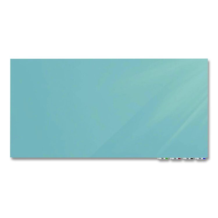 Aria Low-Profile Frameless Magnetic Glassboard, 60" x 36", Denim Blue Surface