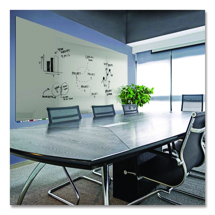 Aria Low-Profile Frameless Magnetic Glassboard, 60" x 36", Gray Surface