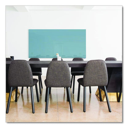 Aria Low-Profile Frameless Magnetic Glassboard, 72" x 48", Denim Blue Surface