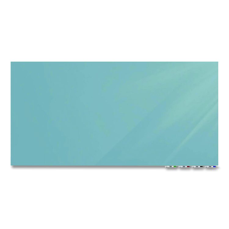 Aria Low-Profile Frameless Magnetic Glassboard, 72" x 48", Denim Blue Surface