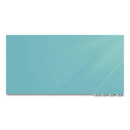 Aria Low-Profile Frameless Magnetic Glassboard, 72" x 48", Denim Blue Surface