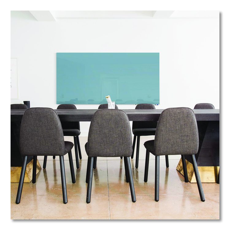 Aria Low-Profile Frameless Magnetic Glassboard, 96" x 48", Denim Blue Surface