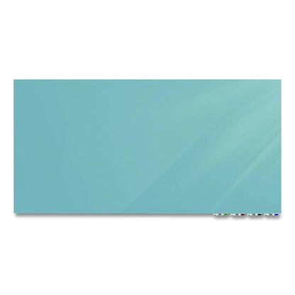Aria Low-Profile Frameless Magnetic Glassboard, 96" x 48", Denim Blue Surface