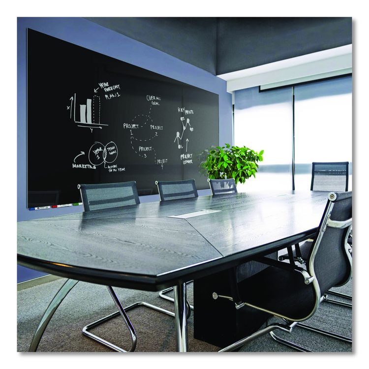 Aria Low-Profile Frameless Magnetic Glassboard, 120" x 48", Black Surface