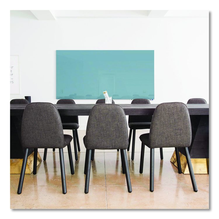 Aria Low-Profile Frameless Magnetic Glassboard, 120" x 48", Denim Blue Surface