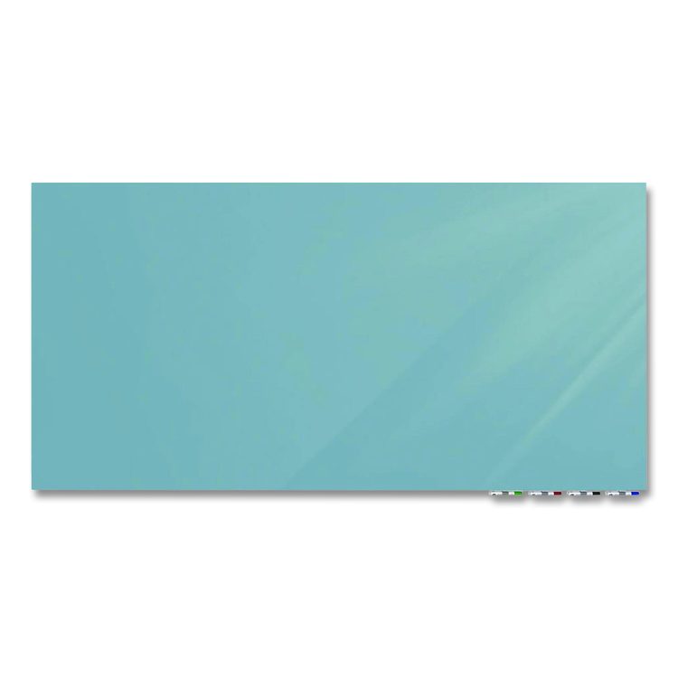 Aria Low-Profile Frameless Magnetic Glassboard, 120" x 48", Denim Blue Surface