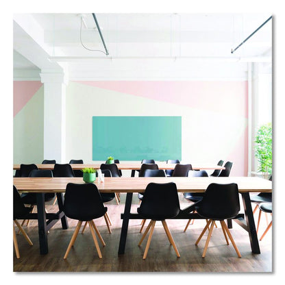 Aria Low-Profile Frameless Magnetic Glassboard, 96" x 48", Denim Blue Surface