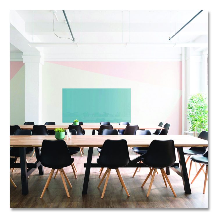 Aria Low-Profile Frameless Magnetic Glassboard, 120" x 48", Denim Blue Surface