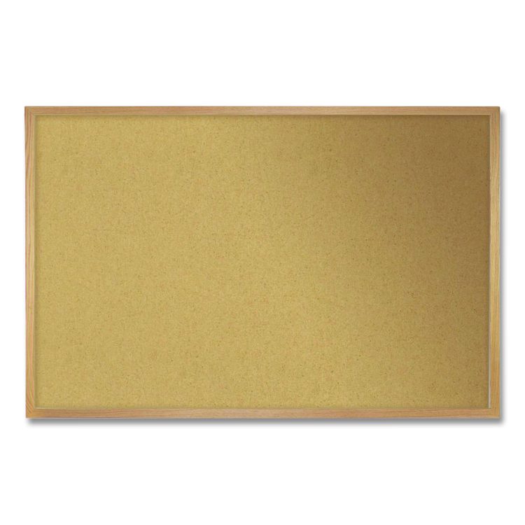 Natural Cork Bulletin Board with Wood Frame, 87.94" x 48.5", Tan Surface, Natural Oak Frame