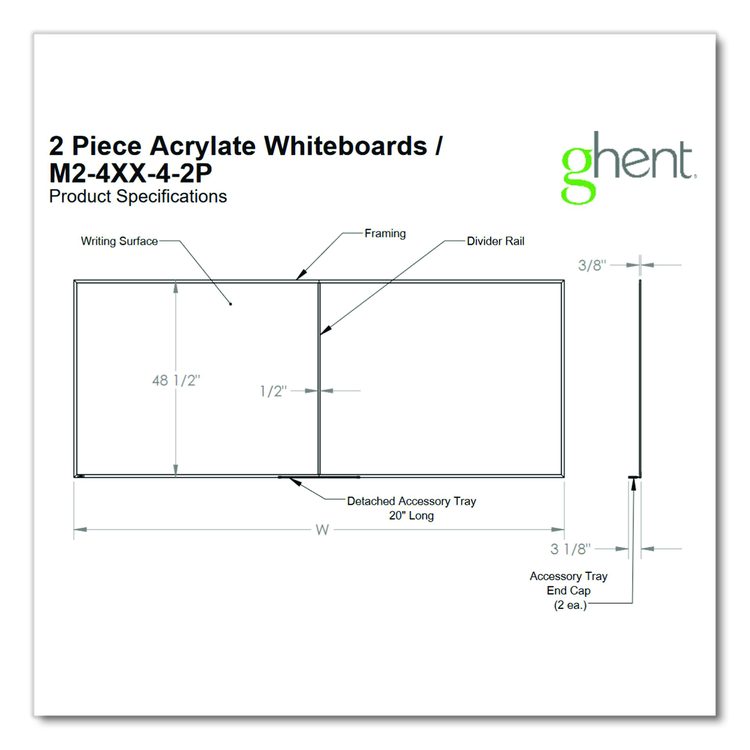 Two-Piece M2 Non-Magnetic Whiteboard with Aluminum Frame, 120.75" x 48.5", White Surface, Satin Aluminum Frame