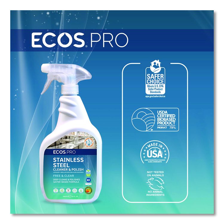 Stainless Steel Cleaner and Polish, 32 oz Spray Bottle, 6/Carton