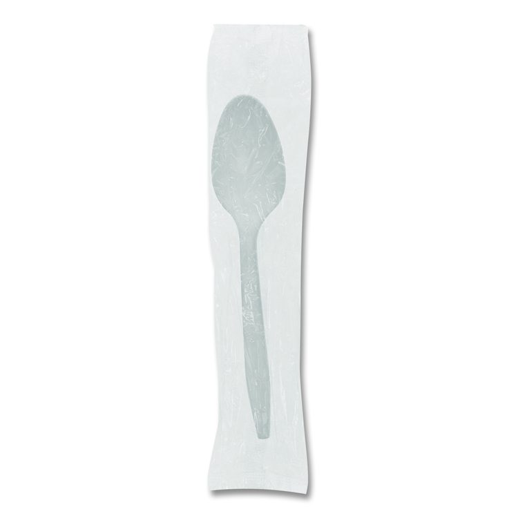 Fieldware Cutlery, Individually Wrapped, Mediumweight Spoon, Plastic, White, 1,000/Carton