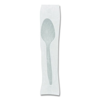 Fieldware Cutlery, Individually Wrapped, Mediumweight Spoon, Plastic, White, 1,000/Carton