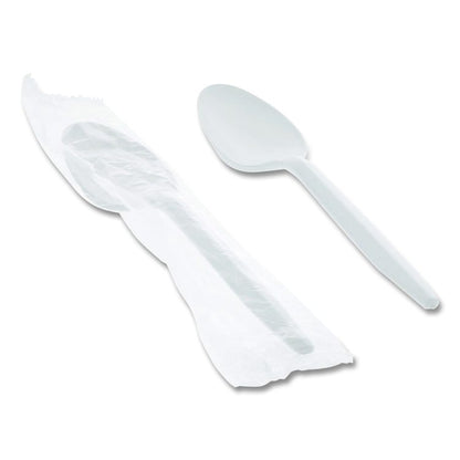 Fieldware Cutlery, Individually Wrapped, Mediumweight Spoon, Plastic, White, 1,000/Carton