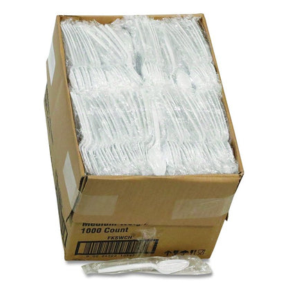 Fieldware Cutlery, Individually Wrapped, Mediumweight Spoon, Plastic, White, 1,000/Carton