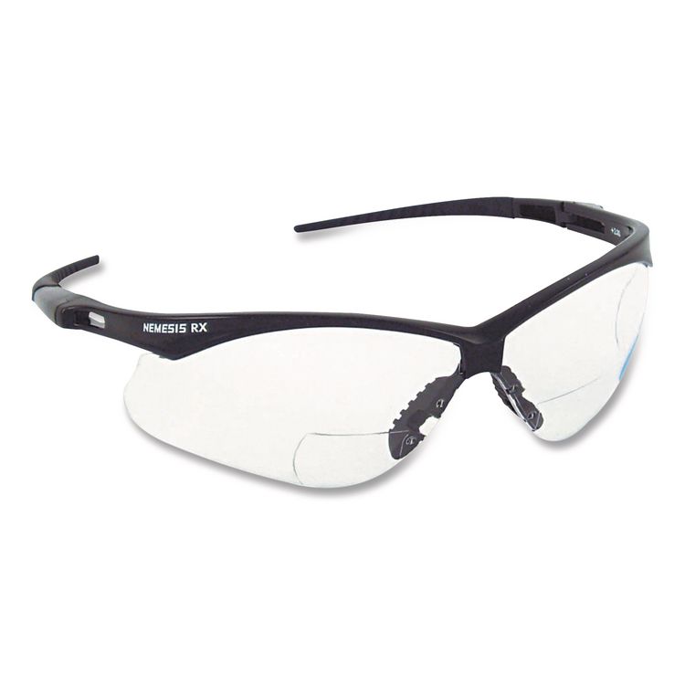 Nemesis Readers Safety Glasses, 1.5+ Diopter, Black Half Frame, Clear Dual Lens