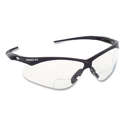 Nemesis Readers Safety Glasses, 1.5+ Diopter, Black Half Frame, Clear Dual Lens