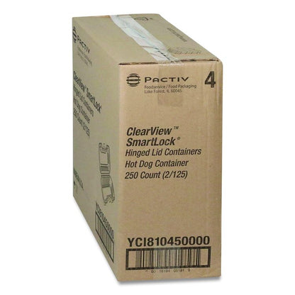 Hinged Lid Hot Dog Container, 6.5 x 2.8 x 2.3, Clear, Plastic, 250/Carton