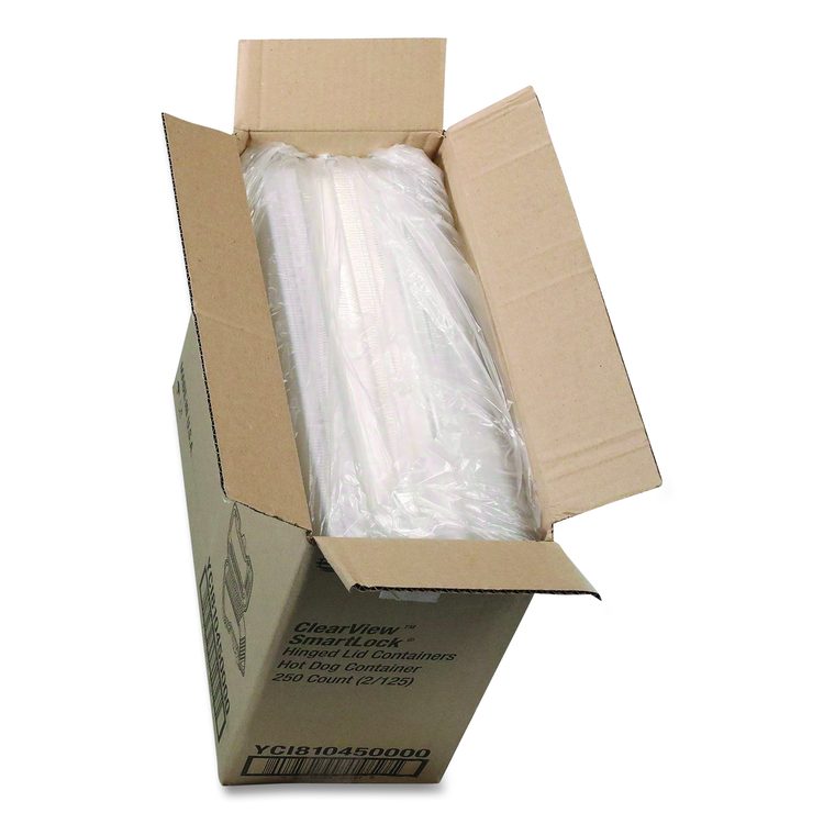 Hinged Lid Hot Dog Container, 6.5 x 2.8 x 2.3, Clear, Plastic, 250/Carton