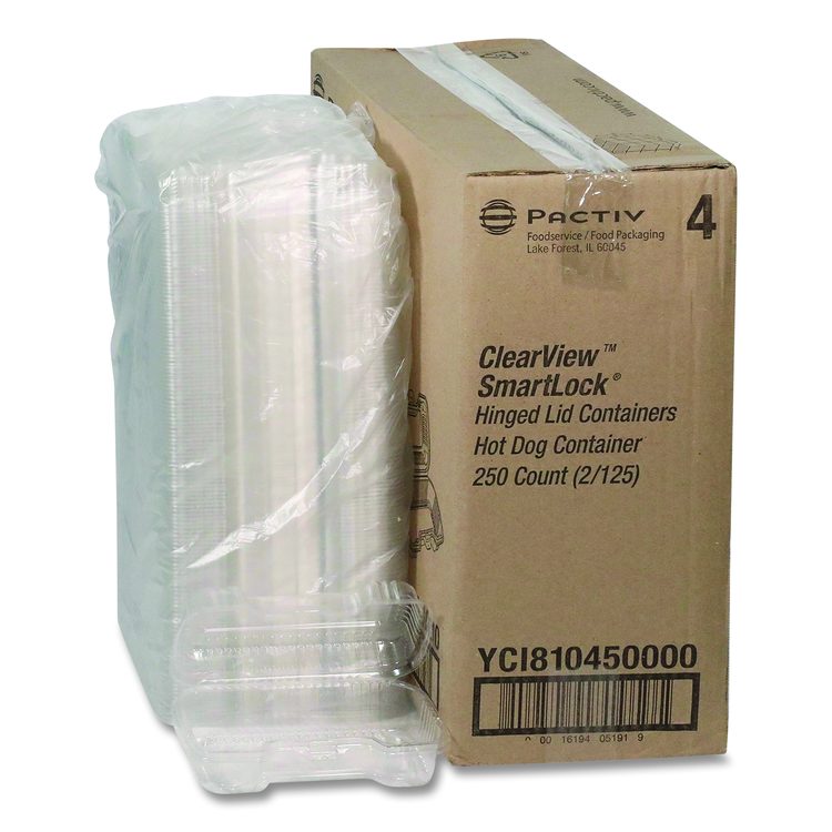 Hinged Lid Hot Dog Container, 6.5 x 2.8 x 2.3, Clear, Plastic, 250/Carton