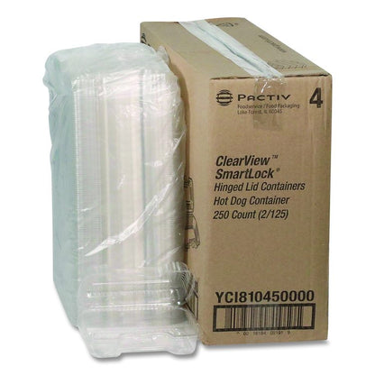 Hinged Lid Hot Dog Container, 6.5 x 2.8 x 2.3, Clear, Plastic, 250/Carton