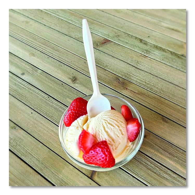 Mediumweight Polypropylene Cutlery, Spoon, 5.31", Plastic, White, 1,000/Carton