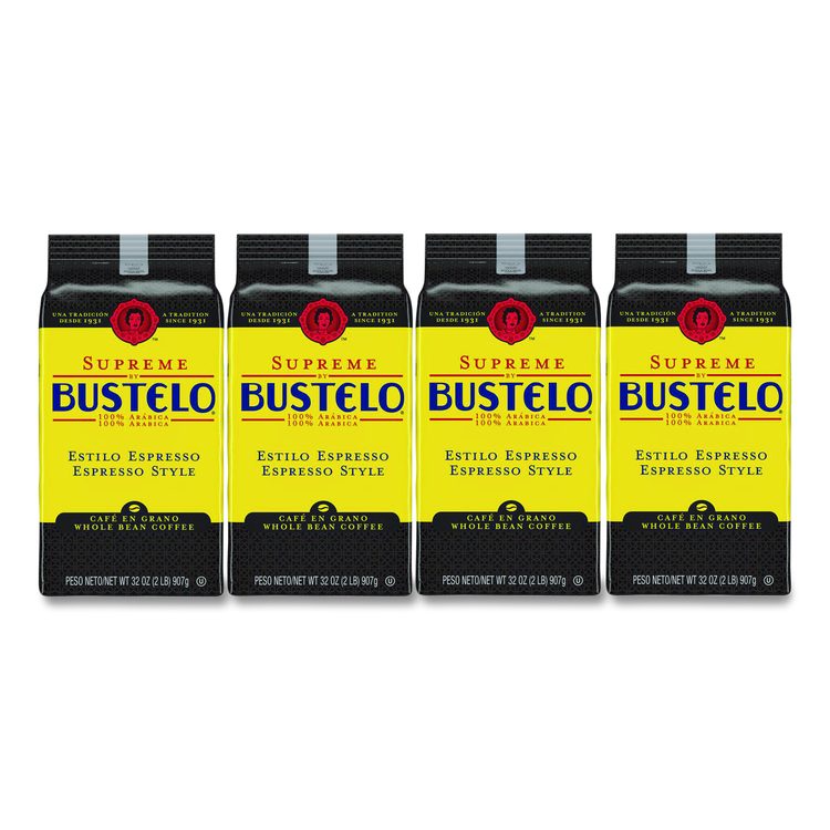 Cafe Bustelo Whole Bean Coffee, Espresso, 32 oz Bag, 4/Carton