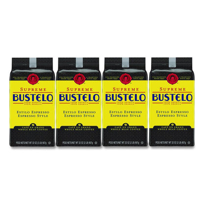 Cafe Bustelo Whole Bean Coffee, Espresso, 32 oz Bag, 4/Carton