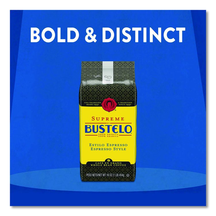 Cafe Bustelo Whole Bean Coffee, Espresso, 32 oz Bag, 4/Carton