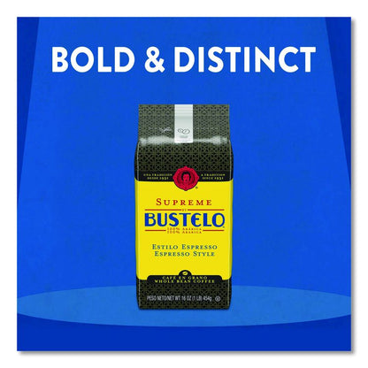 Cafe Bustelo Whole Bean Coffee, Espresso, 32 oz Bag, 4/Carton