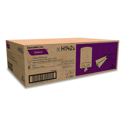 Select Center-Pull Paper Towels, 1-Ply, 7.31 x 10, White, 1,080/Roll, 6 Rolls/Carton