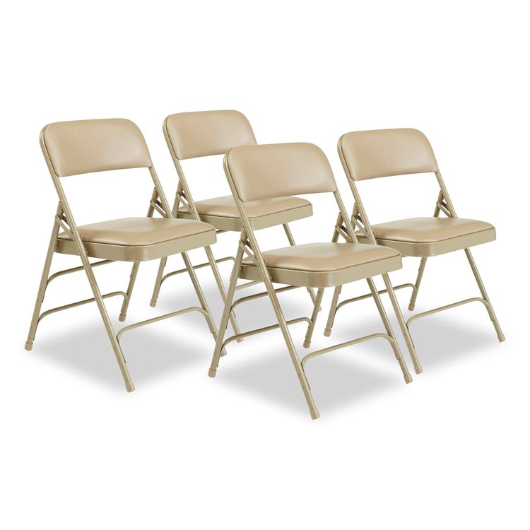 1300 Series Premium Vinyl Upholstered Triple Brace Double Hinge Folding Chair, Supports 500 lb, Beige Seat/Back/Base, 4/CT