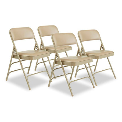 1300 Series Premium Vinyl Upholstered Triple Brace Double Hinge Folding Chair, Supports 500 lb, Beige Seat/Back/Base, 4/CT