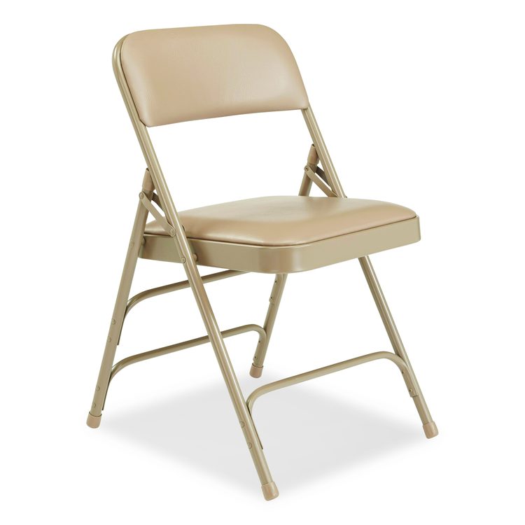 1300 Series Premium Vinyl Upholstered Triple Brace Double Hinge Folding Chair, Supports 500 lb, Beige Seat/Back/Base, 4/CT
