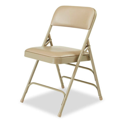 1300 Series Premium Vinyl Upholstered Triple Brace Double Hinge Folding Chair, Supports 500 lb, Beige Seat/Back/Base, 4/CT