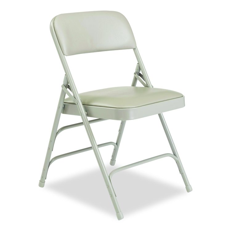 1300 Series Premium Vinyl Upholstered Triple Brace Double Hinge Folding Chair, Supports 500 lb, Gray Seat/Back/Base, 4/Carton