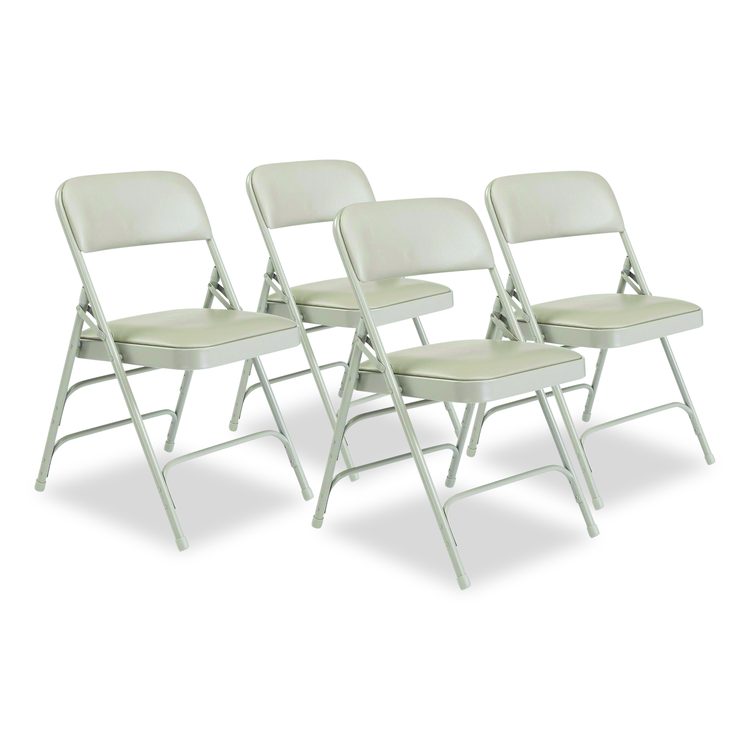 1300 Series Premium Vinyl Upholstered Triple Brace Double Hinge Folding Chair, Supports 500 lb, Gray Seat/Back/Base, 4/Carton