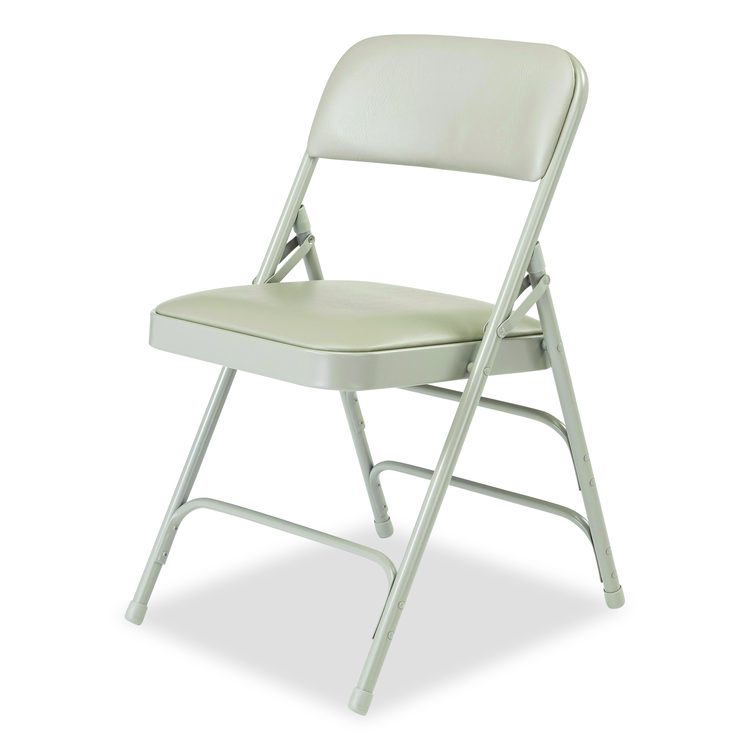 1300 Series Premium Vinyl Upholstered Triple Brace Double Hinge Folding Chair, Supports 500 lb, Gray Seat/Back/Base, 4/Carton