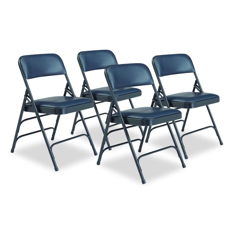 1300 Series Premium Vinyl Upholstered Triple Brace Double Hinge Folding Chair, Supports 500 lb, Blue Seat/Back/Base, 4/Carton