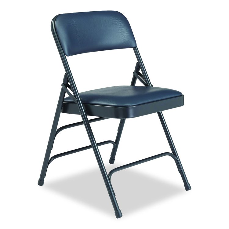 1300 Series Premium Vinyl Upholstered Triple Brace Double Hinge Folding Chair, Supports 500 lb, Blue Seat/Back/Base, 4/Carton