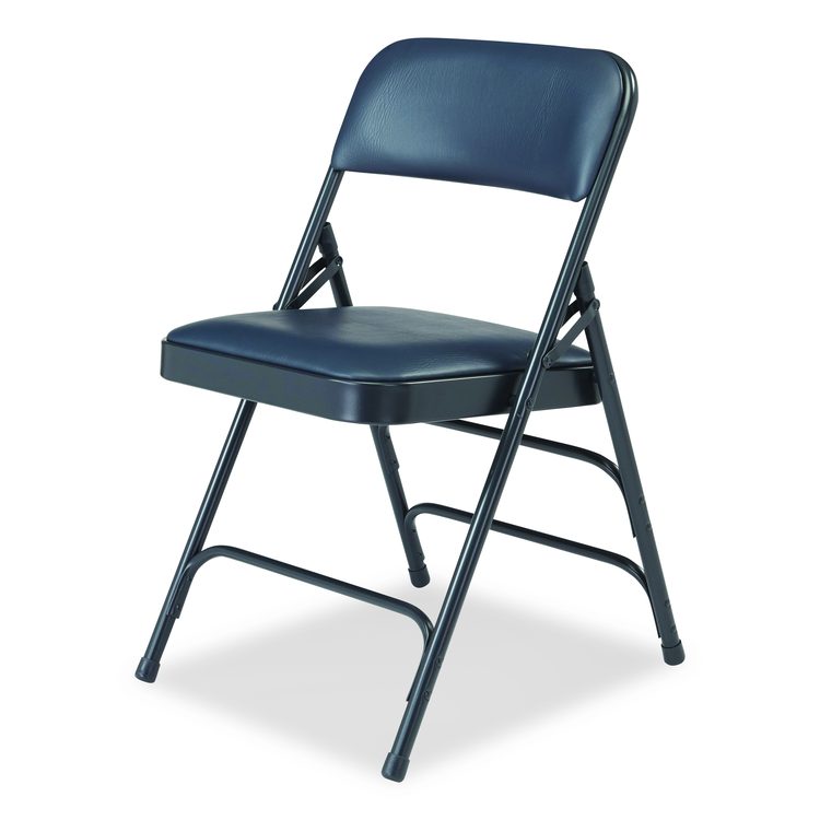 1300 Series Premium Vinyl Upholstered Triple Brace Double Hinge Folding Chair, Supports 500 lb, Blue Seat/Back/Base, 4/Carton