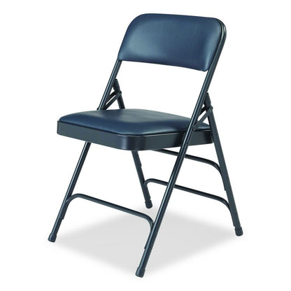1300 Series Premium Vinyl Upholstered Triple Brace Double Hinge Folding Chair, Supports 500 lb, Blue Seat/Back/Base, 4/Carton