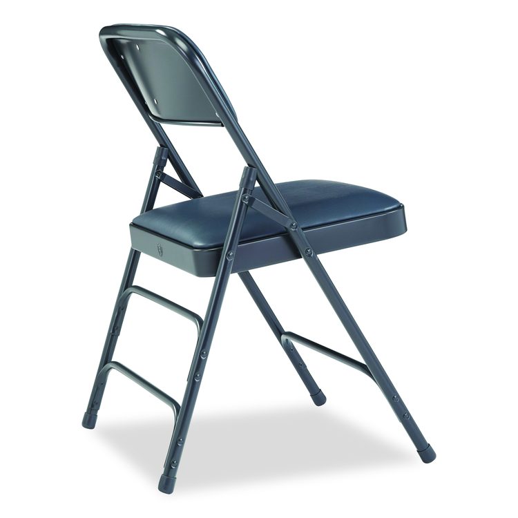 1300 Series Premium Vinyl Upholstered Triple Brace Double Hinge Folding Chair, Supports 500 lb, Blue Seat/Back/Base, 4/Carton