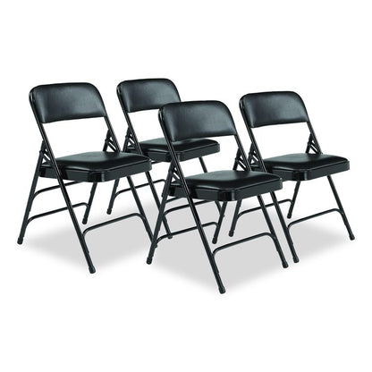 1300 Series Premium Vinyl Upholstered Triple Brace Double Hinge Folding Chair, Supports 500 lb, Black Seat/Back/Base, 4/CT