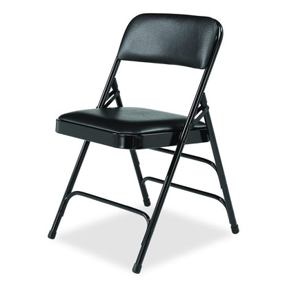 1300 Series Premium Vinyl Upholstered Triple Brace Double Hinge Folding Chair, Supports 500 lb, Black Seat/Back/Base, 4/CT