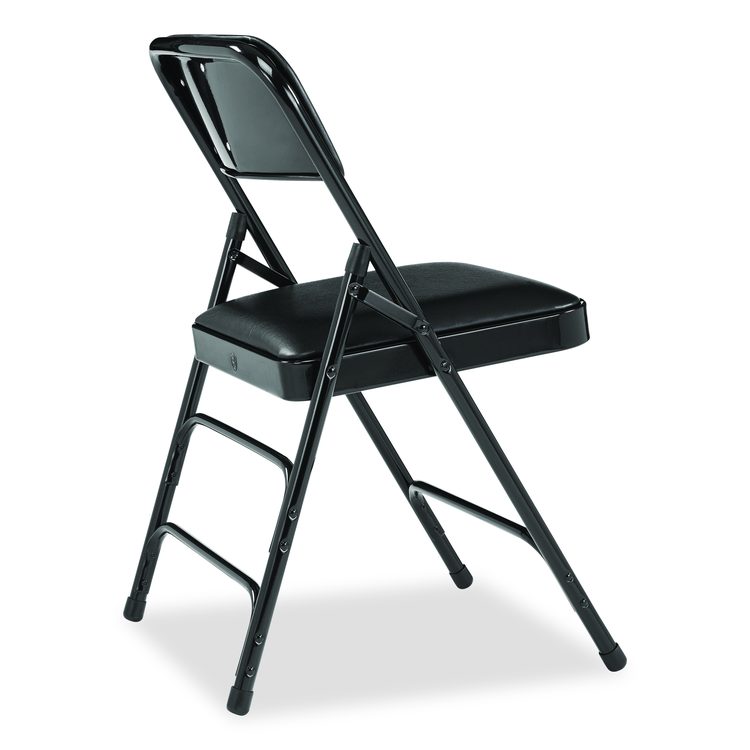 1300 Series Premium Vinyl Upholstered Triple Brace Double Hinge Folding Chair, Supports 500 lb, Black Seat/Back/Base, 4/CT