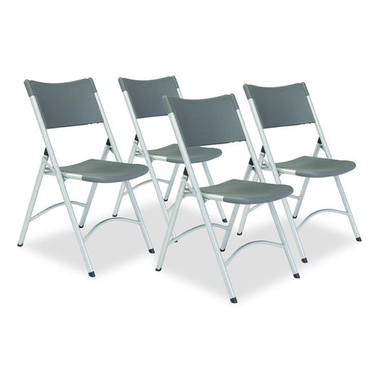600 Series Heavy Duty Plastic Folding Chair, Supports Up to 500 lb, 18" Seat Height, Gray Seat/Back, Silver Base, 4/Carton