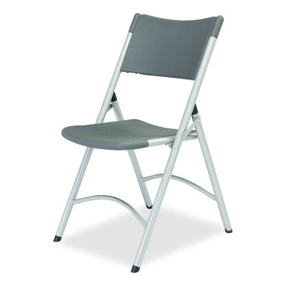 600 Series Heavy Duty Plastic Folding Chair, Supports Up to 500 lb, 18" Seat Height, Gray Seat/Back, Silver Base, 4/Carton